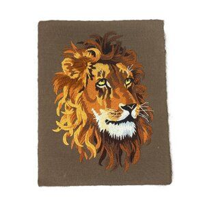 Sunset Designs Lion Head Crewel Embroidery Finished Blocked Vintage